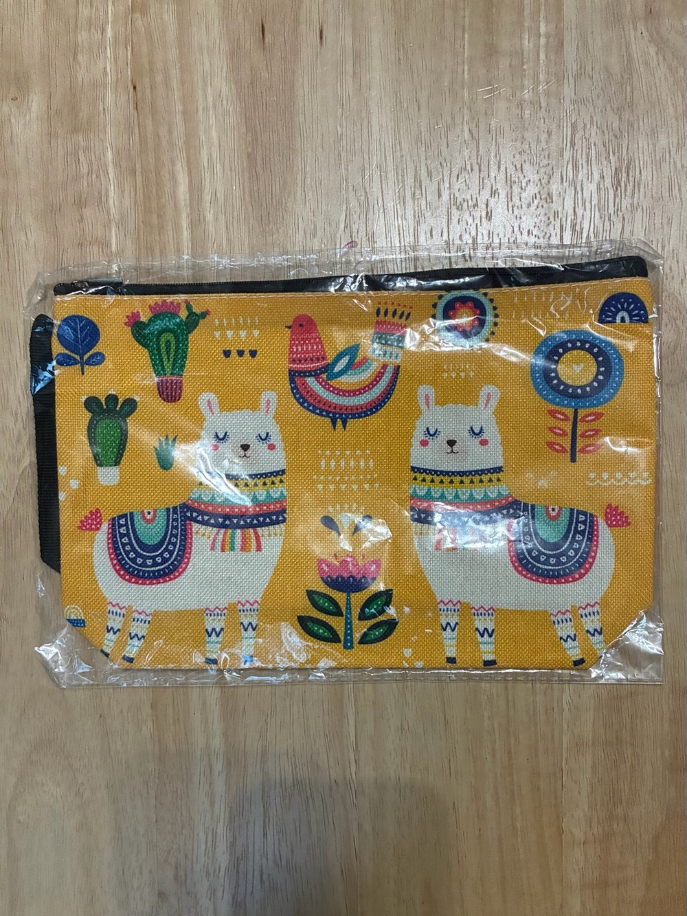 Yellow Llama Print Canvas Cosmetic Bag
